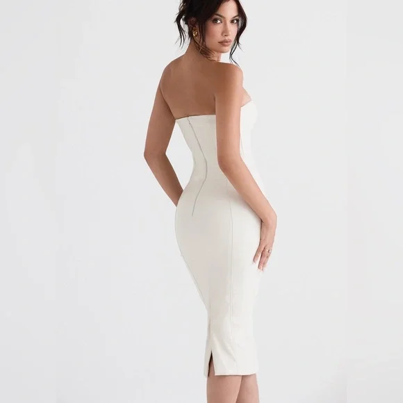 HOUSE OF CB Camilla Strapless Faux Leather Dress S - Picture 4 of 8